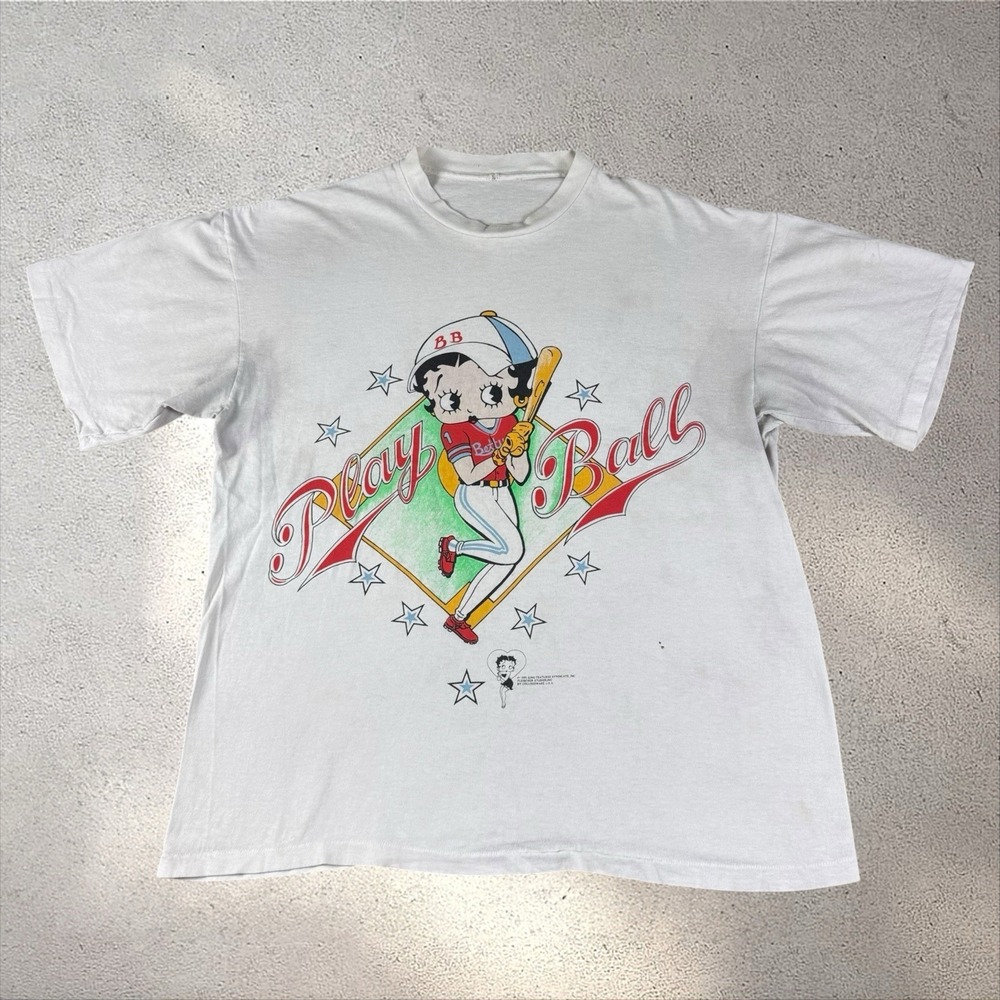 Vintage 90s Betty‎ Boop Baseball Shirt Fits Men's XL/2XL Play Ball Pinup